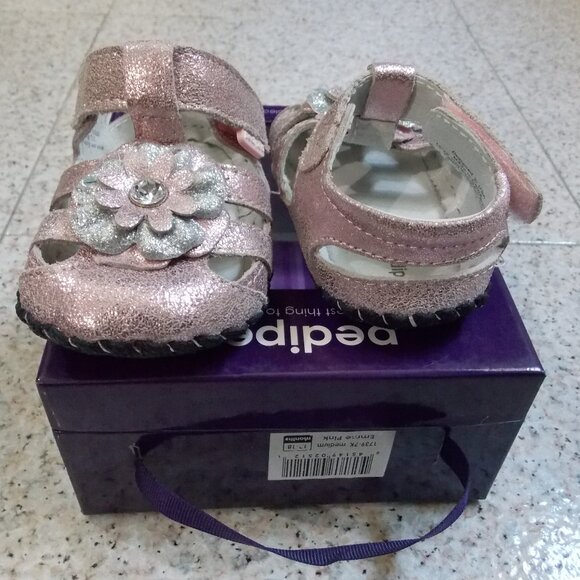 NWB PEDIPED Infant sandal soft soled leather 1739 EMME PINK summer flower - Picture 2 of 6